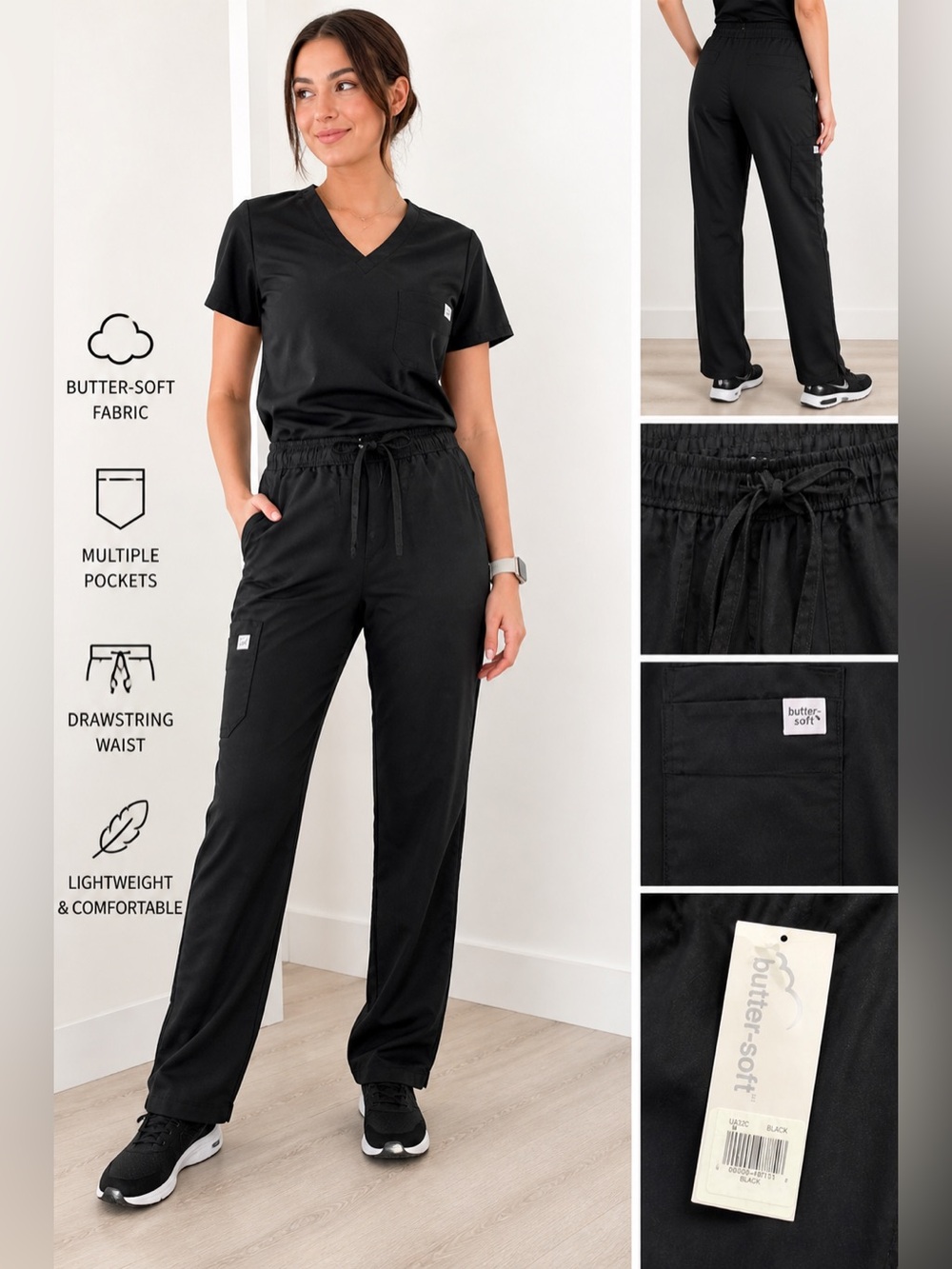NWT Butter-Soft  Black Scrubs Size M